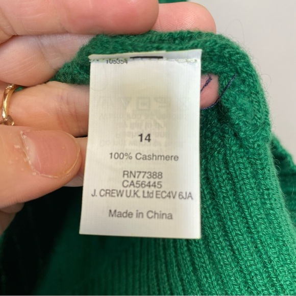 J. Crew Crewcuts 100% Cashmere Kelly Green Cable knit Crewneck sweater size 14 - Picture 6 of 7